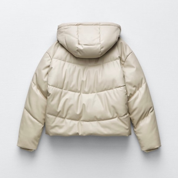 Zara Ecru beige off white leather puffer coat - Picture 4 of 4